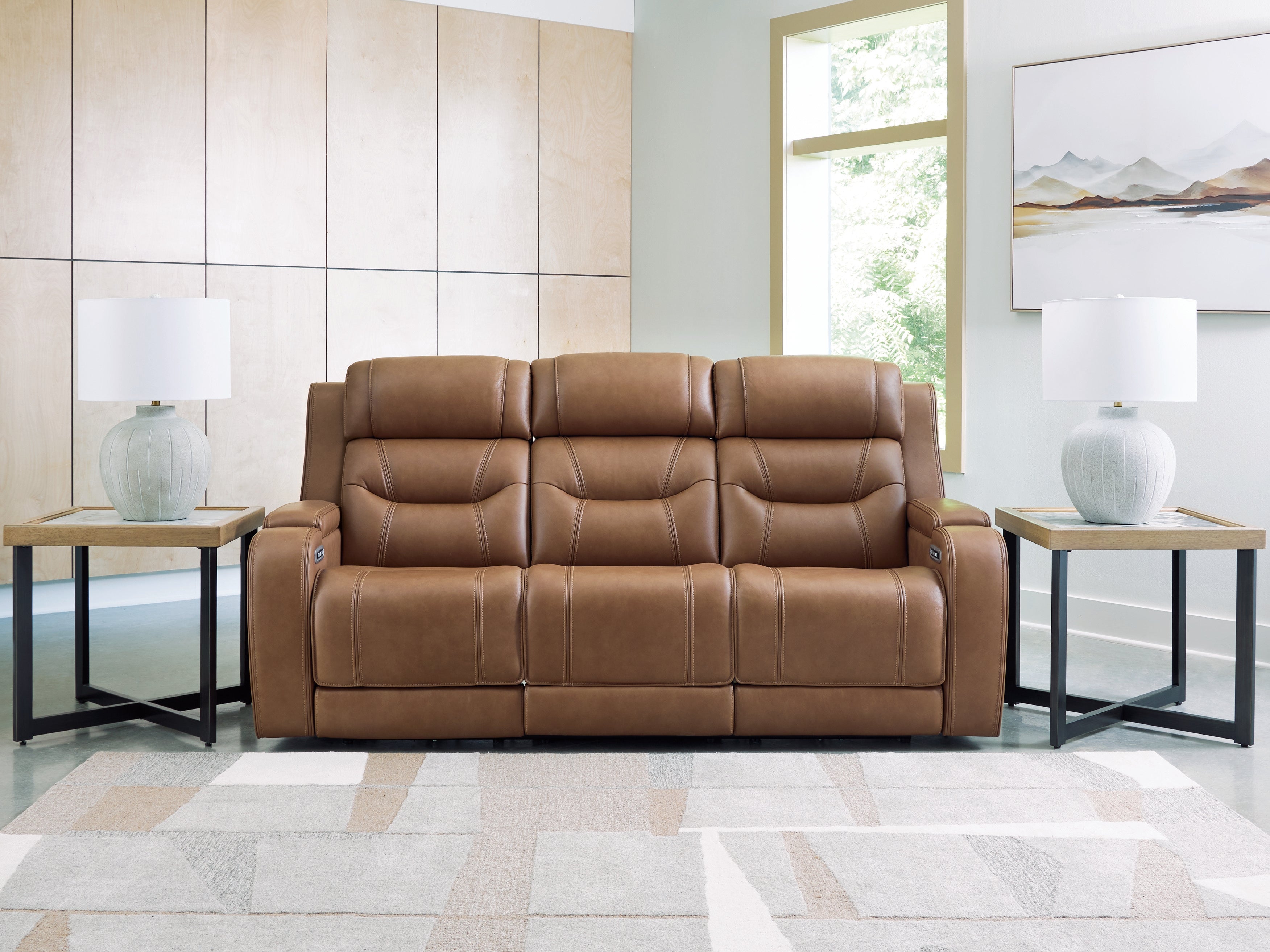 Coral Furniture - Ashley Furniture - Knightington Living Room - PWR REC Sofa w/Audio Seating / Caramel - PCU1160015A