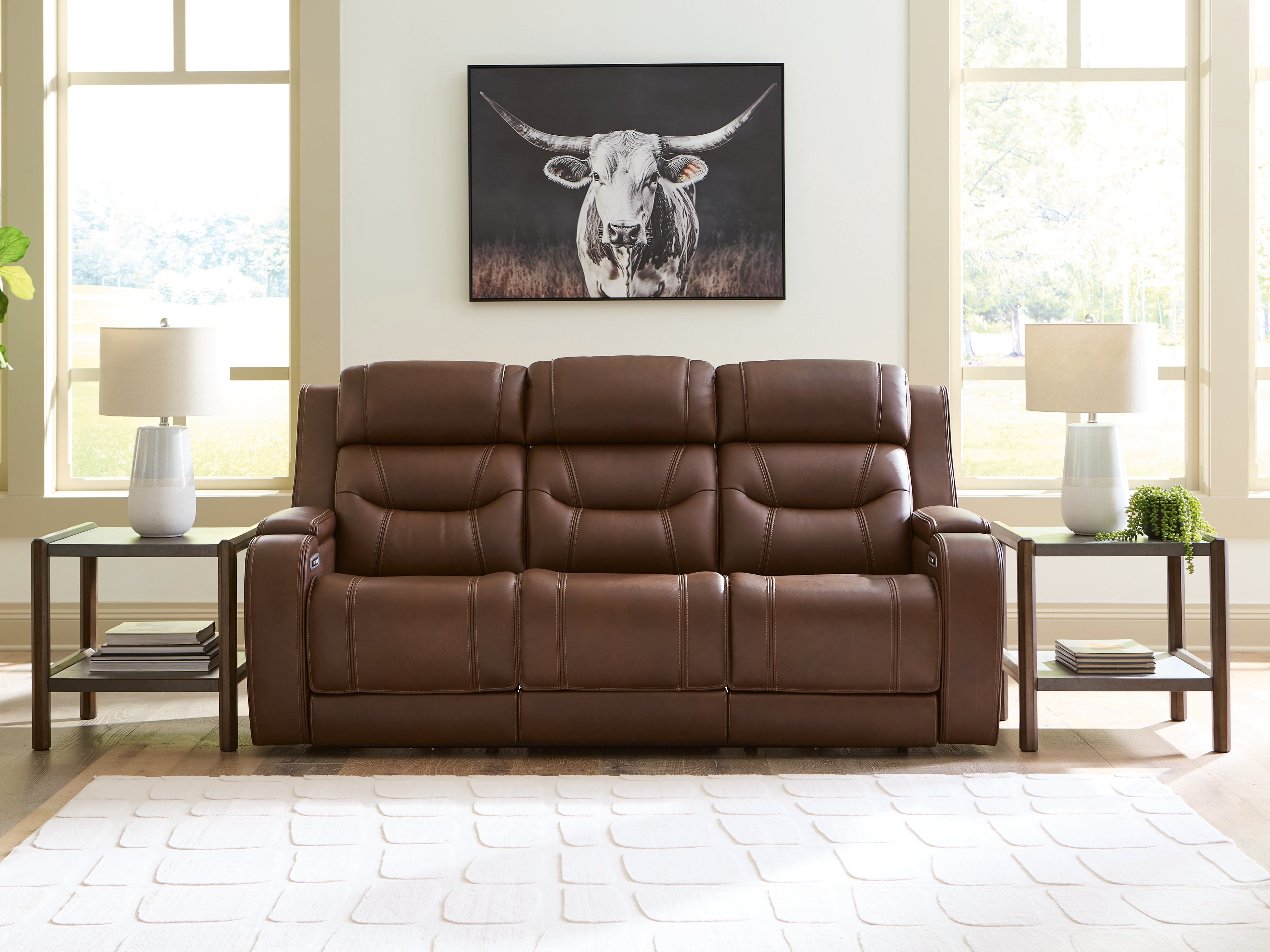 Coral Furniture - Ashley Furniture - Knightington Living Room - PWR REC Sofa w/Audio Seating / Brown - PCU1160215A