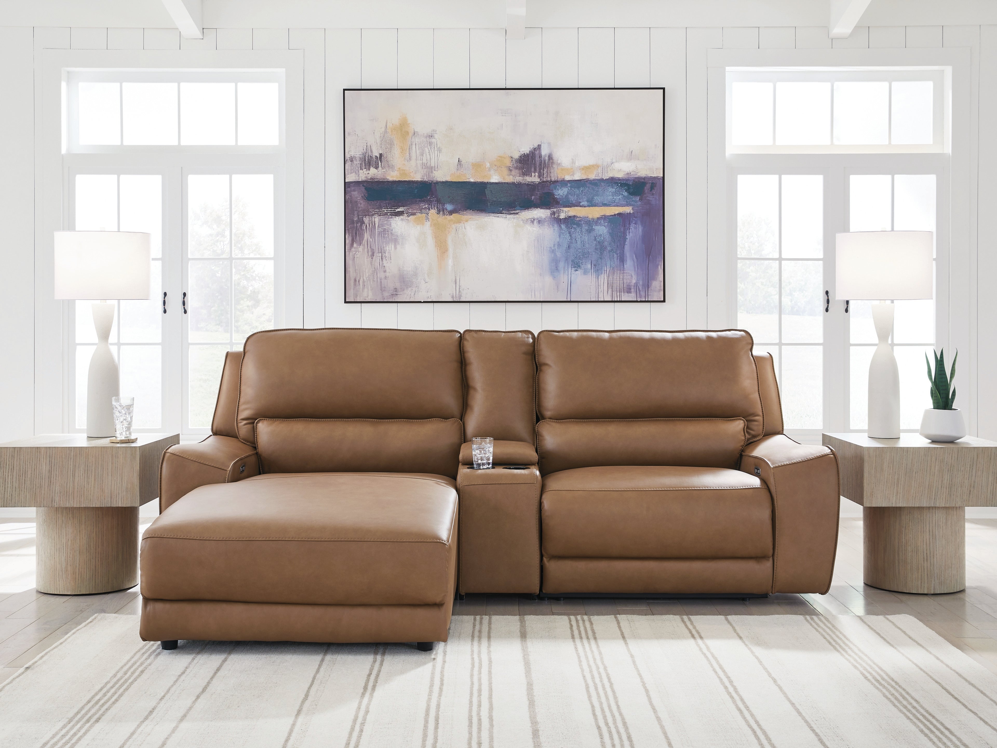 Coral Furniture - Ashley Furniture - DeepWakes Sectional - 3-Piece Power Reclining Sectional with Chaise / Caramel - PCU62606S17