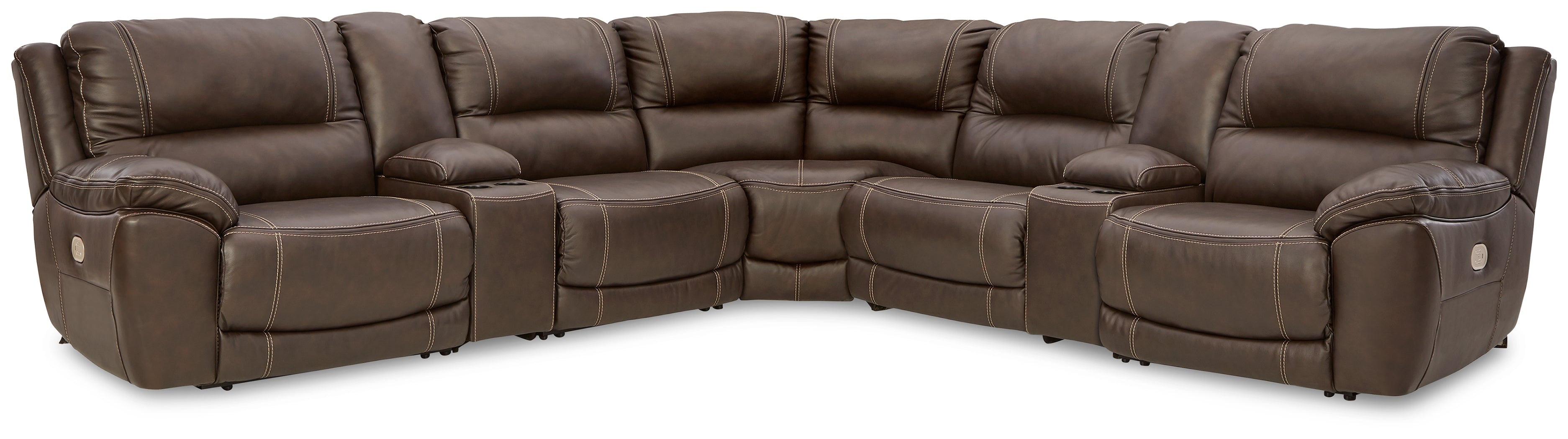 Coral Furniture - Ashley Furniture - Dunleith Sectional - 7-Piece Power Reclining Sectional / Chocolate - U71604S7