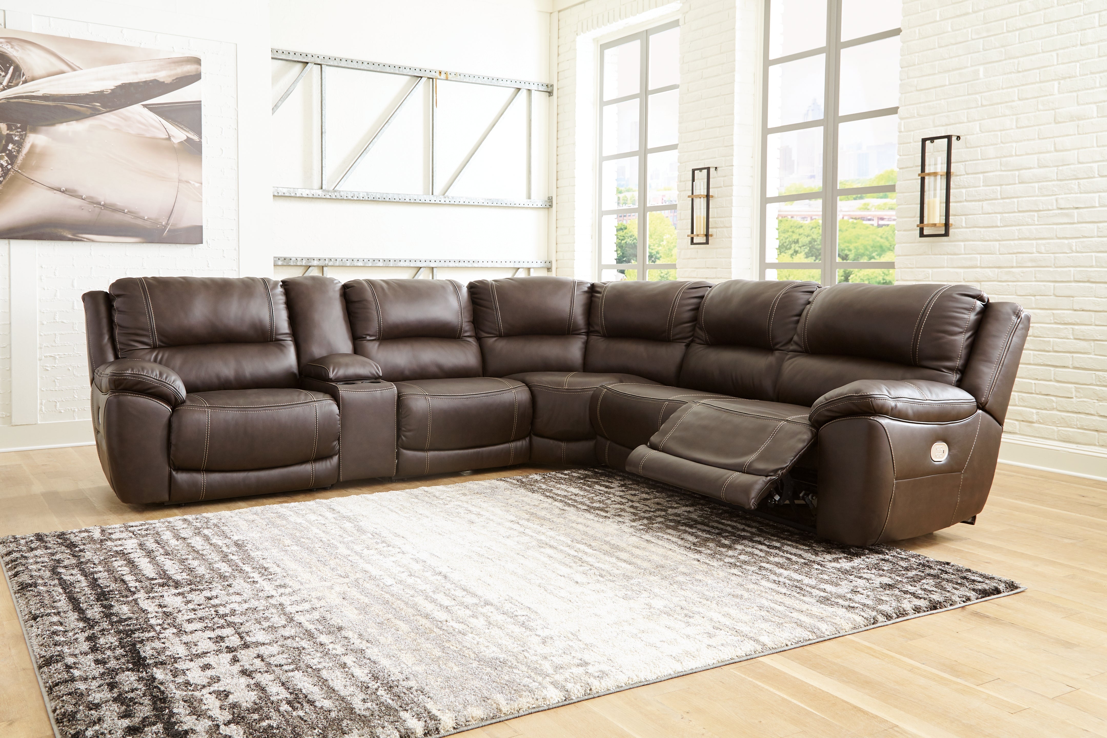 Coral Furniture - Ashley Furniture - Dunleith Sectional - 6-Piece Power Reclining Sectional / Chocolate - U71604S2