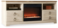 Coral Furniture - Ashley Furniture - Willowton 64" TV Stand with Electric Fireplace - 64" TV Stand with Electric Fireplace / Whitewash - W267W10