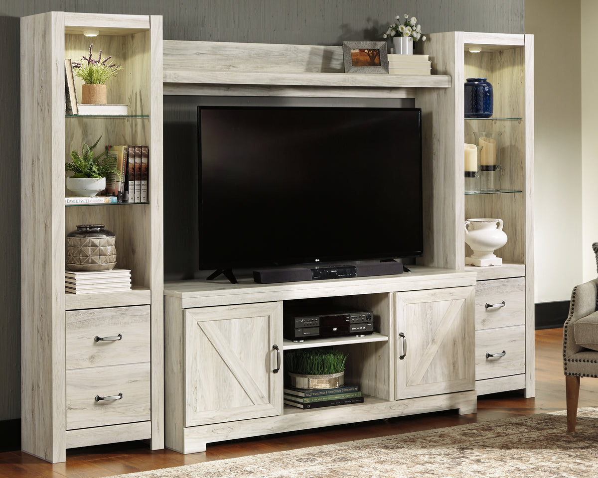 Coral Furniture - Ashley Furniture - Bellaby Entertainment Center - 4-Piece Entertainment Center / Whitewash - W331W2