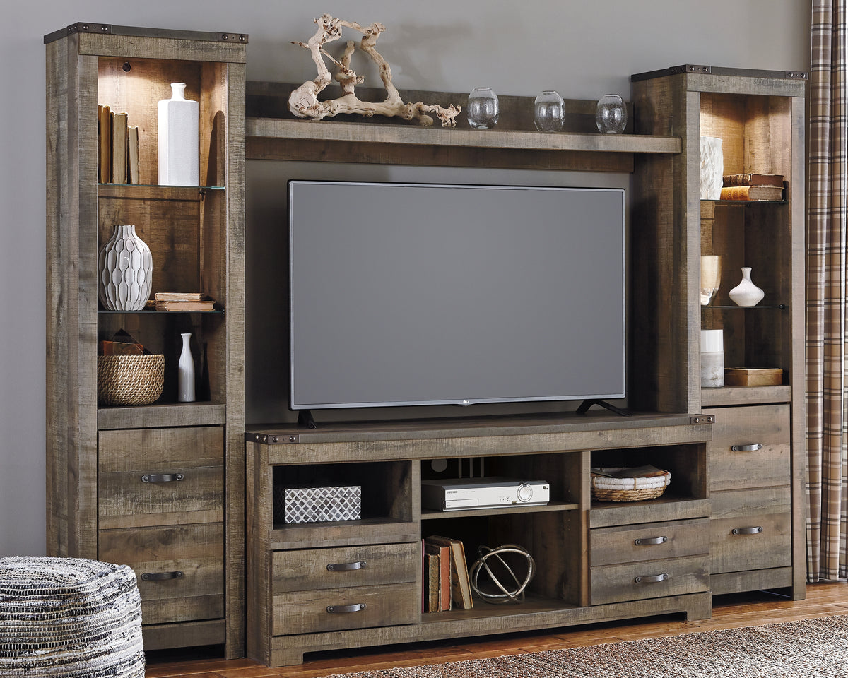 Coral Furniture - Ashley Furniture - Trinell Entertainment Center - 4-Piece Entertainment Center / Brown - W446W2