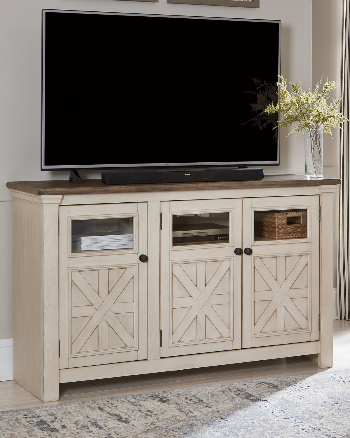 Coral Furniture - Ashley Furniture - Bolanburg 60" TV Stand - 60" / White/Weathered Gray - W647-38